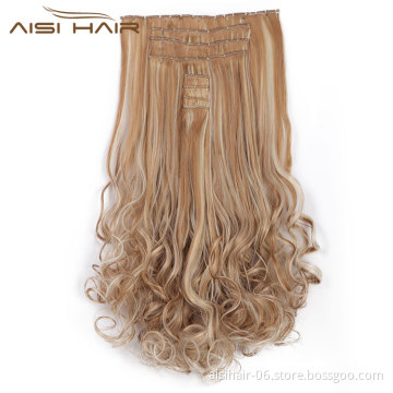 Aisi Hair Synthetic Hair Extensions 8 Pcs 18 Clips Long Wavy Full Head High Temperature Mixed Color Clip In Hair Extensions